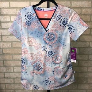 Healing Hands Purple Label Grosgrain Ribbon V-neck blue coral Scrub top